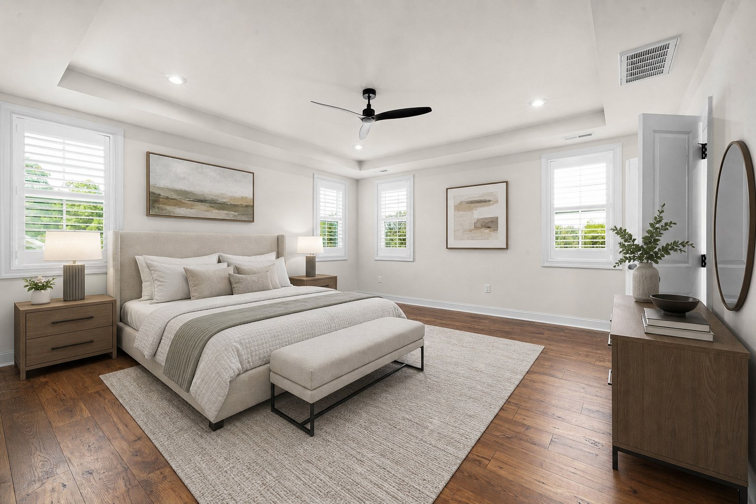 The same bedroom virtually staged, labeled Virtually Staged